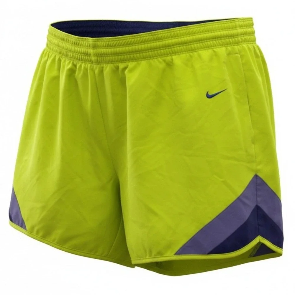 Nike Shorts Women XL Neon Yellow Dri-FIT Running Athletic Colorblock 3.5